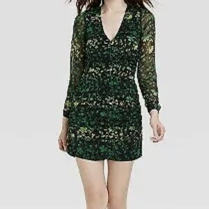 a. new day, Long Sleeve Ruched Front Dress, size S, green and black